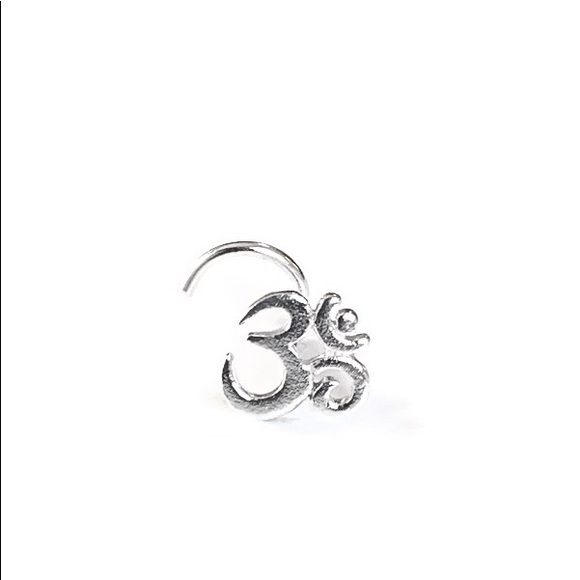 925 Sterling Silver OHM/OM/AUM Symbol Nose Ring Cartilage Helix Stud Earring 20G - Picture 2 of 11